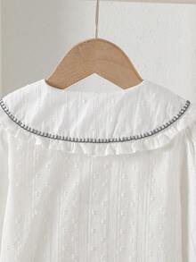 Girls' Embroidered Collar Contrast Color Casual Long Sleeve Shirt - White - View 6