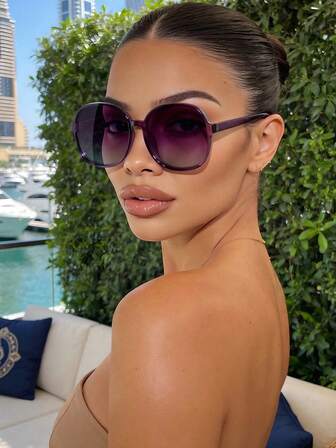 1 Stück Damen Runder Großer Rahmen Plastik Dekorative Modebrillen