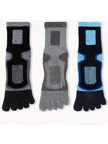 3双秋冬季分趾袜，透气吸汗防滑耐用男士户外徒步袜，均码（39-45）