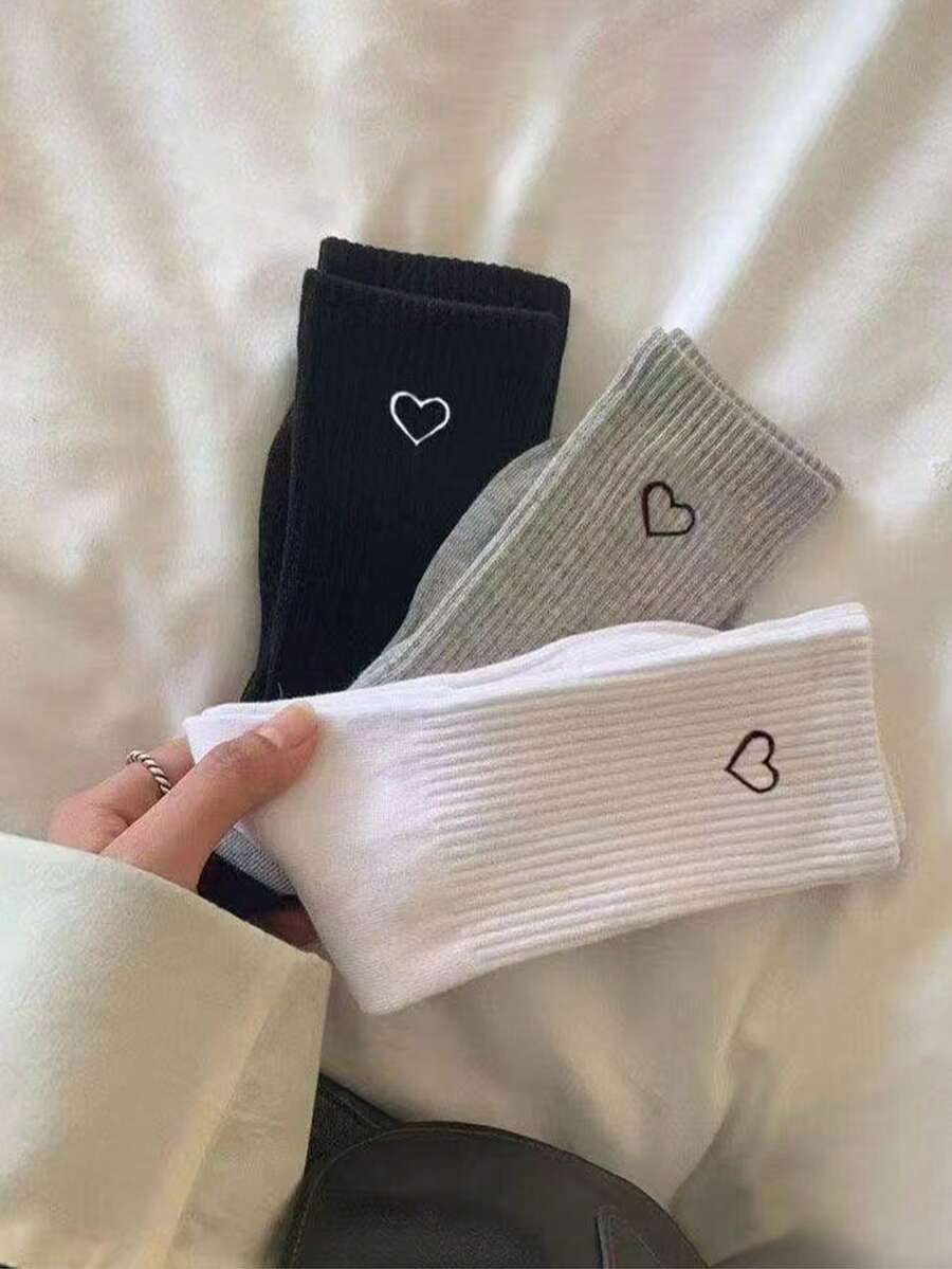 1pc Love Socks Women's Mid-Calf Korean Style Ins Versatile Solid Color Sports Socks Unisex Casual Mid-Calf Socks - Multicolor - View 1