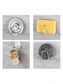 1/2/4 piezas Soporte de esponja de acero inoxidable, estante para utensilios montado en la pared, estante de almacenamiento de bolsa de bolas para fregadero de cocina (Plata) - Multicolor - Ver 7