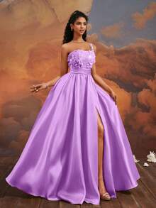VIPGIRL New Embroidered One-Shoulder High-Waist Elegant High-End Formal Evening Dress, Purple Long Dress, Fast Delivery - Purple - View 3