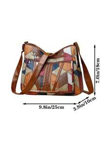 New Women's Casual Shoulder Bag, PU Leather Patchwork Crossbody Bag, Fashion Minimalist Design - Multicolor - View 4