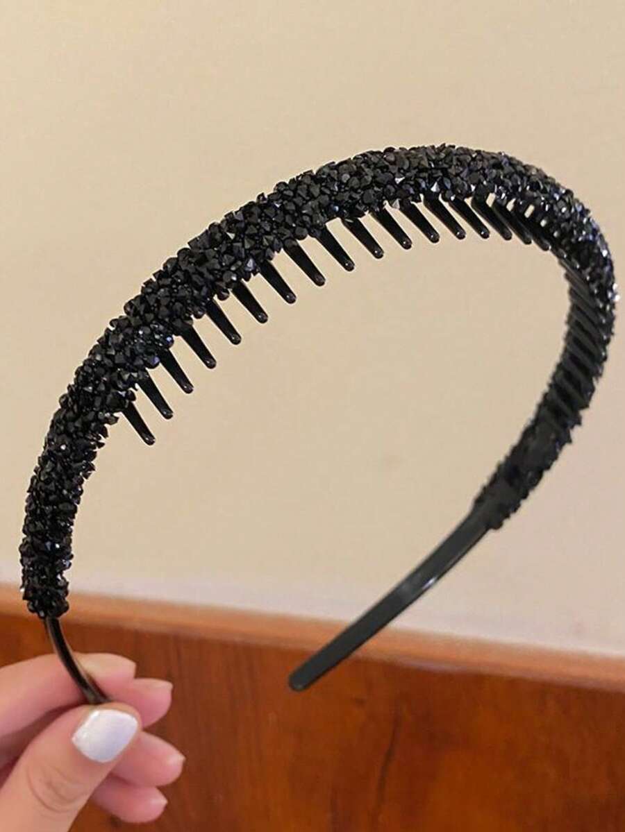 2pcs Colorful Rhinestone Headbands, Versatile For Women Beauty Home Hair Accessories Hairband - Black and White - View 1