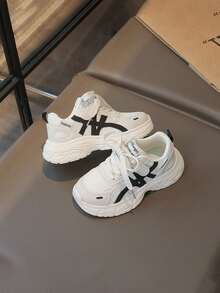 新款儿童时尚厚底运动鞋 - 透气防滑软底，男女童日常休闲上学鞋 - 黑色 - 查看 2