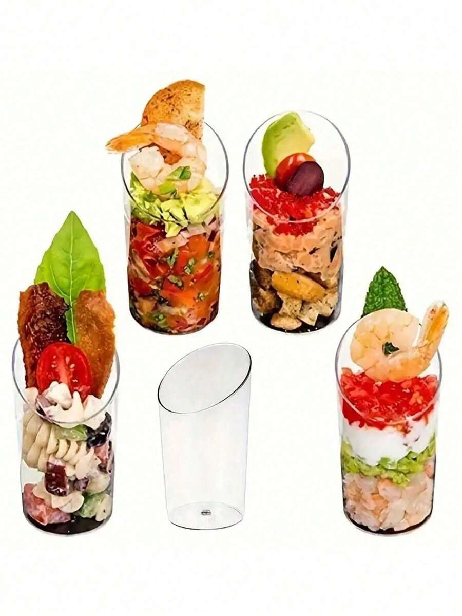 10 pezzi/20 pezzi/30 pezzi/40 pezzi/50 pezzi/60 pezzi Coppette da dessert inclinate (60ml/3oz), coppette per yogurt/antipasti - Coppette da dessert riutilizzabili, adatte per feste, mini dessert, budini, frutta e feste di gelato per rendere i dolci più appetitosi - Trasparente - Visualizzare 1