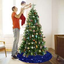 Falda de árbol de Navidad azul de 36 pulgadas con lentejuelas de terciopelo brillantes y collar de purpurina para árbol de lápiz y decoraciones azules de Navidad - Blanco - Ver 7