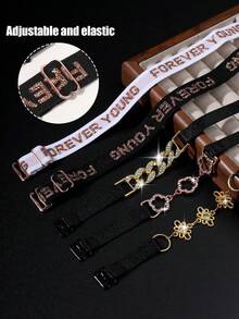 1 Pair Adjustable Metal Chain & Letter Print Shoulder Strap Set, Invisible Non-Slip Rhinestone Decor Shoulder Straps For Party, Backless Dress, Daily Wear - Multicolor - View 2
