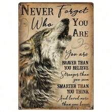 CIFbuy Wolf Spirit Animal Tin Sign "Never Forget Who You Are" 8x12 Inch Vertical Wolf Wall Art Decor For Cabin Farmhouse Rustic Living - 彩色 - 查看 8