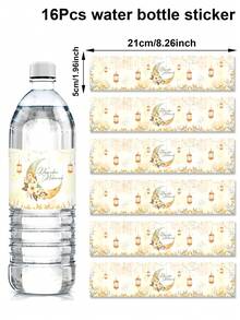 8/16pcs Eid Mubarak Bottle Sticker Labels, White Gold/Black Gold Moon & Star Design Bottle Labels, Eid Crescent Moon Decorative Stickers, Eid Party Gift Labels, Eid Decor, Happy Eid, Eid Celebration Party Bottle Labels & Decor Stickers, Eid Family Gathering Beverage Cup Labels - Multicolor - View 12