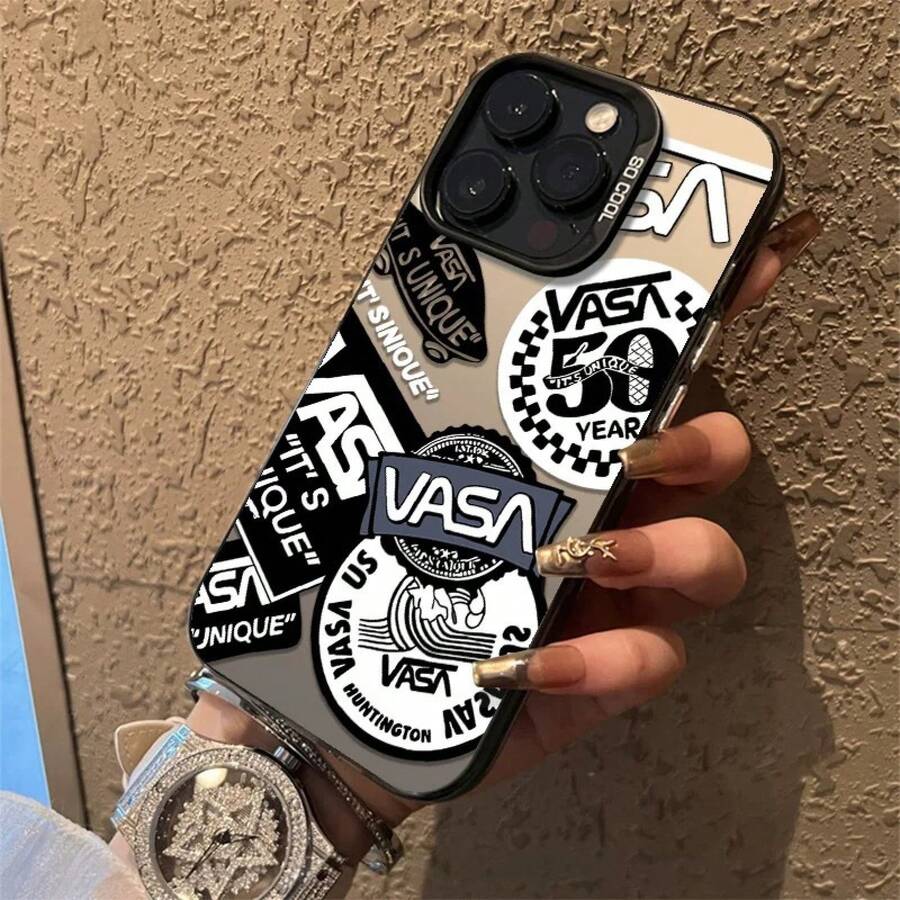 VASA Marca de Moda Compatible con Apple 15 Funda Plateada  14 Pro Creativa 13/11 Pro Max Cubierta Protectora Mate - IMD 2 en 1 Negro [S502 Streetwear Brand VASA] - Ver 1