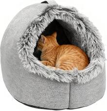 Cama cerrada para gatos, calmante, cama para perros pequeños, cueva para gatos con forro de felpa, casa para dormir interior para mascotas con cojín suave, gatito, cachorro, dormitorio pequeño, - Gris - Ver 10