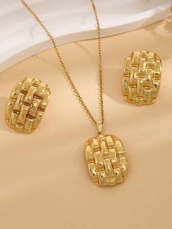 1 Set Asymmetrical Geometric Earrings & Necklace Stainless Steel Jewelry Set, Fashionable & Versatile