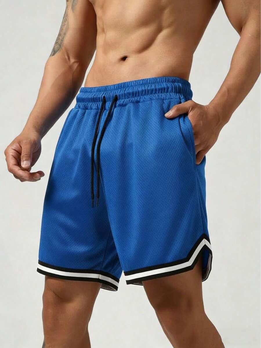 Men's Mesh Fitness Shorts With Elastic Waistband And Adjustable Drawstring - 藍色 - 查看 1