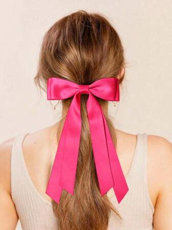 4pcs Satin Bow Hair Clips, Solid Color Bow Hair Barrettes, Cute Bow Scrunchies, Metal Hair Clips, Hair Claws For Women & Girls, Hair Accessories, School Supplies