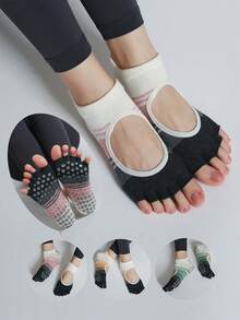 Calcetines sin talón con agarre de 5 dedos, calcetines de tobillo con bloques de color para yoga, pilates, danza, calcetines de estudio transpirables