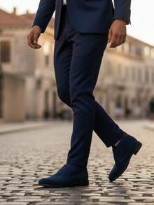 Men's Navy Blue Suede Chukka Boots Lace-Up Ankle Shoes Casual Breathable Smart Formal Dress Sneakers For Work & Wedding - 藏蓝色 - 查看 4