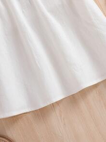 Young Girl Summer Floral Embroidery Puff Sleeve Peter Pan Collar Cute Blouse - White - View 5