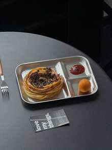 1pc Stainless Steel Creative Tray, Cake Plate, Dessert Plate, Multi-Compartment Dish, Industrial Style Tableware, Barbecue Seasoning Plate, Snack Sauce Plate - Silver - View 13