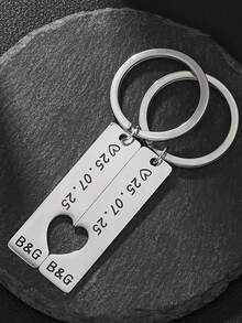2pcs Customized Fashion Hollow Heart Couple Keychain, Stainless Steel Material Can Be Engraved With Anniversary, Birthday, Time, And Names, Suitable As Gifts For Lovers, Family On Valentine's Day, Anniversary - Multicolor - View 3