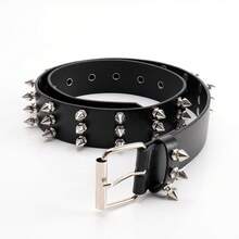 1pcs Metal Spike Design Rivet Belt - Niche Y2K Style Belt, Punk Style/Unique Fashion Eye-Catching Item - 黑色 - 查看 1