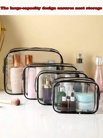4 st/set transparenta sminkväskor (svart), necessär, vattentät bärbar sminkväska med genomskinlig dragkedja, sminkväska med PVC-dragkedja, förvaringsficka för resor, badrum, organisering, förvaring, toalettartiklar