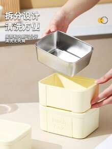 صندوق غداء من الفولاذ المقاوم للصدأ، صندوق بنتو قابل للتثبيت للعمل والمدرسة، حاوية وجبة محمولة، صندوق غداء متعدد الطبقات، حامل غداء جديد، صندوق غداء محكم الإغلاق وحافظ للحرارة - أصفر - مشاهدة 3