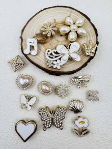 16件套珍珠、蝴蝶、爱心树脂装饰配件，适用于休闲鞋、木屐和凉鞋，经久耐用且设计可爱，非常适合作为女孩派对礼物和创意礼品。 - 彩色 - 查看 2