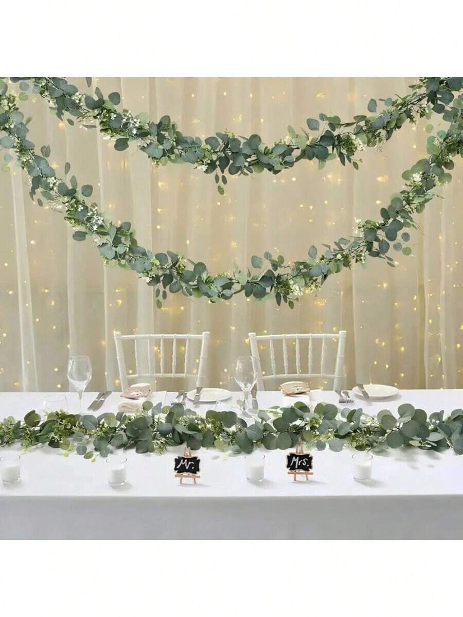 1pc Artificial Money Leaf & Baby's Breath Vine, Fake Greenery For DIY Wreath, Home Decor, Wedding, Valentine's Day Party, Suitable For Easter, Mother's Day, Room, Bedroom, Wedding Party Decoration - Green - View 1