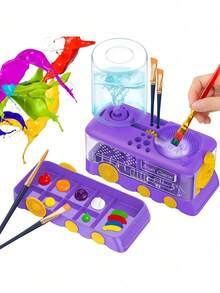 1个画笔清洁器，包含画笔清洁器、画笔筒和收纳盒，多种颜色可选，画笔架（不含画笔），画笔架，画笔架，画笔收纳架，笔筒 - 彩色 - 查看 2