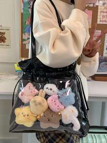 1pc Anime-Inspired Dopamine Drawstring Shoulder Bag, Fashionable Creative Small Food Quantity Transparent Decorative Bag, Drawstring Design Adds Stylish And Refined Touch, Minimalist Soft Girl Crossbody Bag, PU Material Magnetic Closure, Can Be DIY Ita Bag To Hold Figurines And Accessories, Suitable For Commuting, Attending Comic Conventions, Displaying Anime Merchandise, Shopping, Parties, And More - Silver - View 3