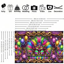 1 banner de fundal pentru carnaval - petrecere cu mască colorată cu baloane colorate, design cu margine aurie, potrivit pentru alinierea carnavalului, fundal pentru cabină foto, aniversare, petrecere tematică, accesorii pentru petreceri, decorare interioară/exterioară, perete, terasă în grădină, fundal decorativ pentru balcon, sărbătoare - Multicolor - Vizualizare 5