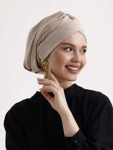 1pc Women's Classic Solid Color Chemo Turban Hat, High Elasticity, Pleated Design, Non-Slip, Breathable, Multi-Layer Pleated Headscarf, Perfectly Paired With Hijab, Soft And Skin-Friendly Modal Knitted Fabric, Suitable For Hijab Outfit, Daily Wear - Black - View 29