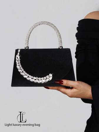 Bolso de mano de lujo con adornos de strass, elegante bolso de fiesta de terciopelo con diamantes, adecuado para bodas, fiestas y ocasiones formales