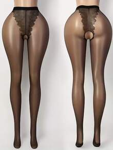 Sexy Stockings With An Open Crotch Design, Women's Full-Body Tights, Seductive And Alluring Socks - Black - View 1