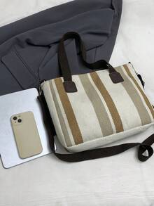 Fashion New Striped Large Capacity Shoulder Bag For Women, Suitable For Shopping, Work, Casual