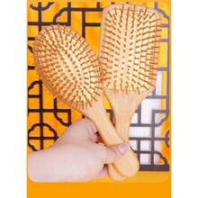 1/2 piezas Cepillo de pelo de bambú con cojín de aire de tamaño grande, cepillo de pelo de bambú natural, fácil de desenredar el cabello, adecuado para todo tipo de cabello, portátil, masaje del cuero cabelludo, adecuado para cabello fino/rizado/seco, esencial para dormitorio y hogar (Amarillo) - Albaricoque - Ver 8