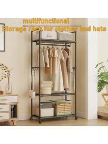 多功能衣架，宿舍卧室立式衣帽架，可移动衣物收纳整理架，易于组装，加厚金属材质，简约设计 - 彩色 - 查看 2