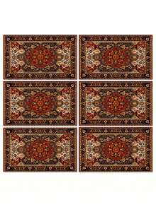 4 件装亚麻质感餐垫 - 波西米亚艺术设计，可手洗，长方形餐桌垫，适用于家居和厨房装饰，隔热