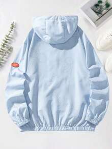 1 Stück leichte Herren Angeln Sonnenschutz Jacke, dünne Kapuzen-Zugkordel Windbreaker mit Reißverschluss und bedrucktem Ärmelaufnäher