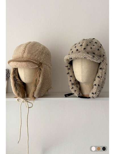 北极冬季保暖帽，带面罩 - 超厚防风，拼接多功能羊羔绒护耳帽，保暖滑雪帽，复古羊羔绒猎人帽（女士款），户外滑雪骑行加厚耳罩帽，东北地区防寒绒耳罩帽