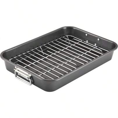 Bakeware Nonstick Steel Roaster With Flat Rack 11-Inch X 15-Inch Gray