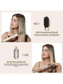 UKLISS 圣诞礼物：8合1离子美发造型梳，可折叠吹风机，带卷发、直发和蓬松造型配件，快速干发，温和护发 - 香檳色 - 查看 6