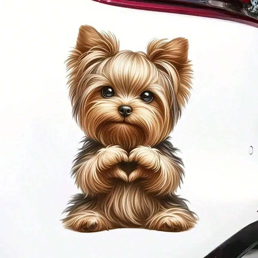 卡通约克夏梗犬趣味防水乙烯基汽车贴纸，外部装饰配件，适用于汽车、摩托车、笔记本电脑、卡车、窗户、门、墙壁 - A - 查看 1