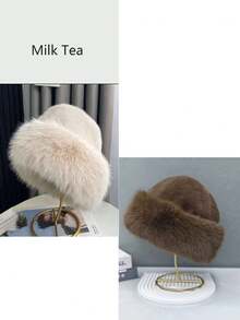 1pc Plush Mongolian Hat, Thick & Warm, Faux Fur, Fashionable & Minimalist Bucket Hat For Autumn/Winter - Multicolor - View 17