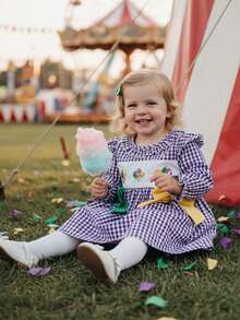 Toddler Girl Mardi Gras Dress Mask Star Embroidery Plaid Print Long Sleeve Ruffle Dress Kids Carnival Holiday Outfit - 紫色 - 查看 10