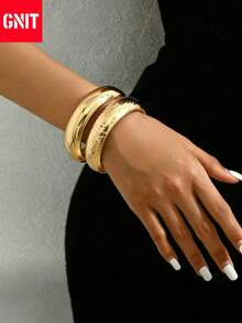 GNIT 18K Gold Plated Thick Bangle Bracelet, Minimalist Fashion Stacking Bracelet, Suitable Jewelry Accessory For Girls And Young Women - Gold - View 14
