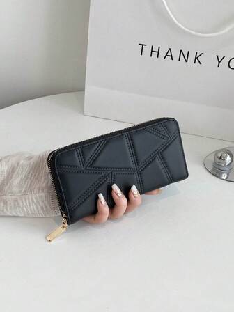 Cartera de mujer de alta gama, material de piel de PU ligero, forro de poliéster compacto, diseño con cremallera, adecuado para estudiantes y mujeres