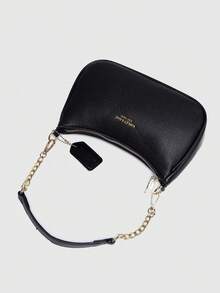 Bolso de hombro/axila de piel sintética de unicolor con diseño gráfico de letra, versátil y de moda clásica 2025, bolso de hombro/axila Y2K, adecuado para compras, se puede usar como bandole - Negro 2 - Ver 4