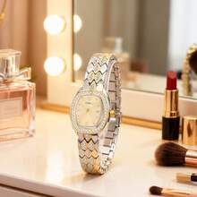 1 件经典闪亮水钻石英表，不锈钢表带腕表，适合通勤，生日礼物/节日礼物 - 銀色 - 查看 6